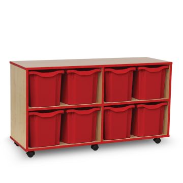 8 Quad Coloured Edge Tray Unit Maple Red Trays