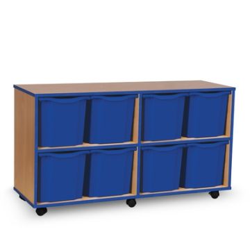 8 Quad Coloured Edge Tray Unit Beech Blue Trays