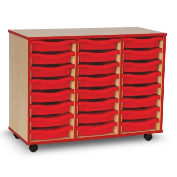24 Single Coloured Edge Tray Unit Beech Red Trays