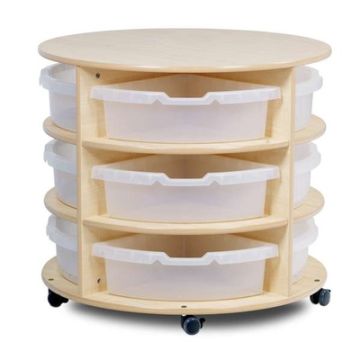 Triple Tier Mobile Circular Storage with Clear Tubs