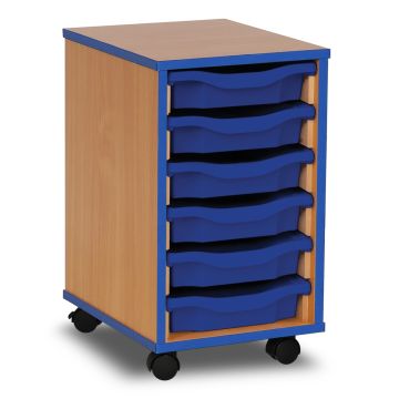 6 Single Coloured Edge Tray Unit Beech Blue Trays