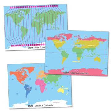 World Maps Size A1 Set of 3