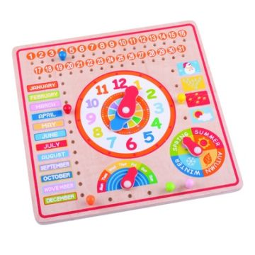 Wooden Calendar Learning Board and Clock