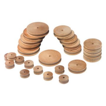 Assorted Wooden Pulleys Natural Pack 30 - 4mm hole