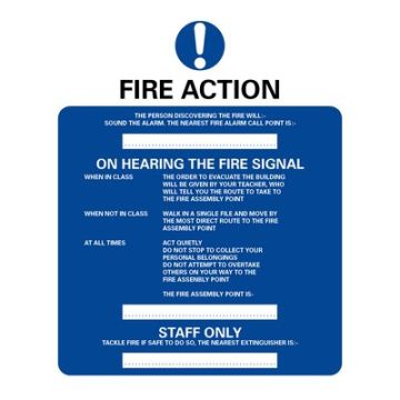 Fire Action' School Use Sign Self Adhesive
