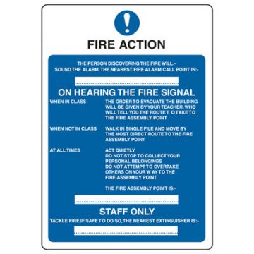 Fire Action' School Use Sign Rigid