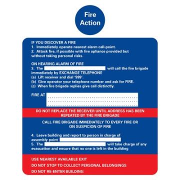Fire Action' Sign Self Adhesive