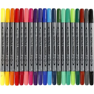 Double Ended Textile Markers Assorted Colours Pack of 20