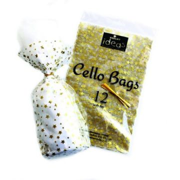 Cellophane Bags Gold Stars Pack 12