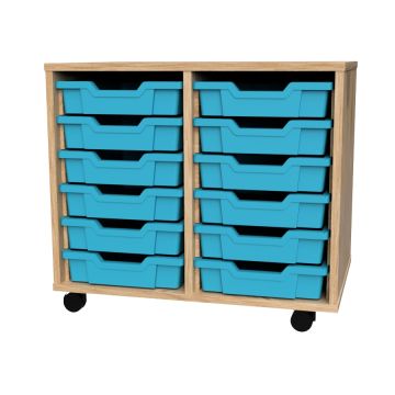 Premium 12 Shallow Tray Oak Unit Cyan