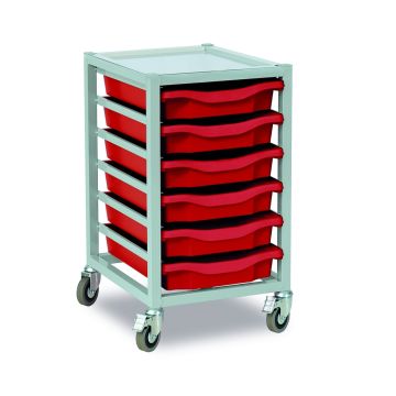 6 Single Tray Science Trolley Grey Frame Red
