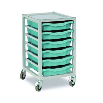 6 Single Tray Science Trolley Grey Frame Steel Blue