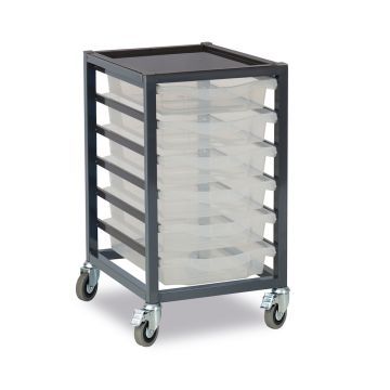 6 Single Tray Trolley Charcoal Frame Clear