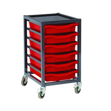6 Single Tray Trolley Charcoal Frame Red