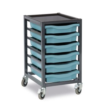 6 Single Tray Trolley Charcoal Frame Metal Blue