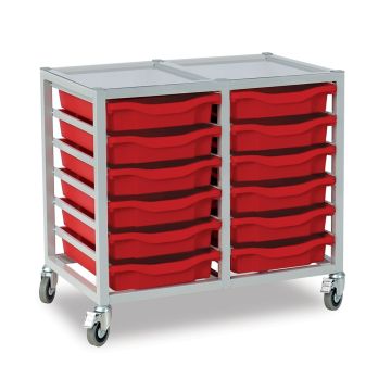 12 Single Tray Science Trolley Grey Frame Red