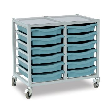 12 Single Tray Science Trolley Grey Frame Steel Blue