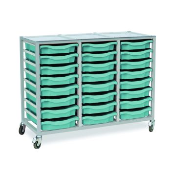 24 Single Tray Science Trolley Grey Frame Metal Blue