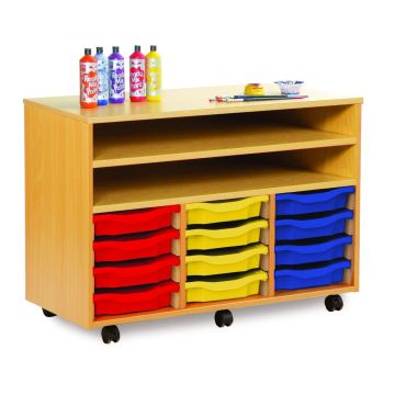 12 Single Tray and 2 Shelf Art Storage Unit Maple Tangerine