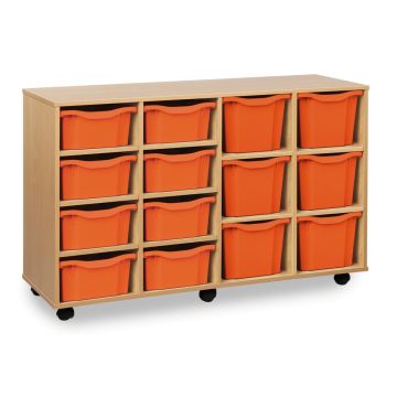 8 Double & 6 Triple Tray Unit Beech Tangerine