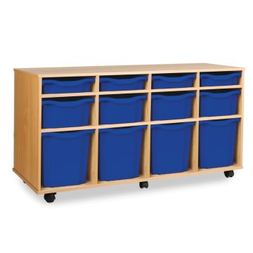 4 Single, 4 Double & 4 Quad Tray Storage Unit Beech Blue