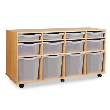 4 Single, 4 Double & 4 Quad Tray Storage Unit Beech Clear