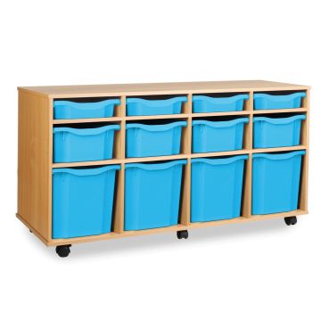 4 Single, 4 Double & 4 Quad Tray Storage Unit Beech Cyan