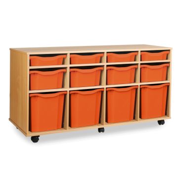 4 Single, 4 Double & 4 Quad Tray Storage Unit Beech Tangerine