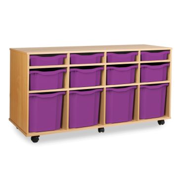 4 Single, 4 Double & 4 Quad Tray Storage Unit Beech Purple
