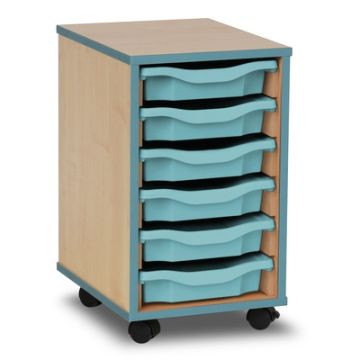 Coloured Edge 6 Single Tray Beech Unit Metal Blue