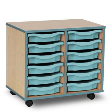 Coloured Edge 12 Single  Tray Beech Unit Metal Blue