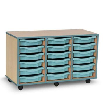 Coloured Edge 18 Single Tray Beech Unit Metal Blue