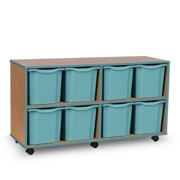 Coloured Edge 8 Quad Tray Beech Unit Metal Blue