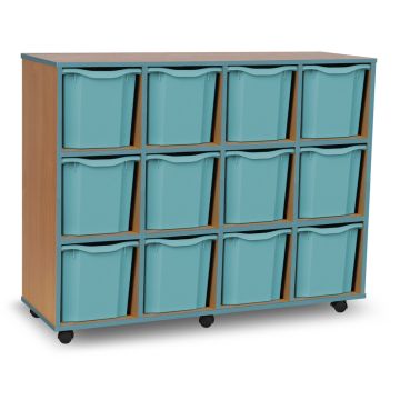 Coloured Edge 12 Quad Tray Beech Unit Metal Blue