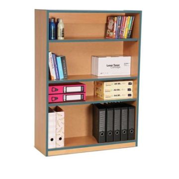 Coloured Edge Beech Bookcase H1250mm Metal Blue