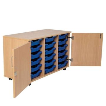 6 x 3 Shallow Trays Beech Cupboard Blue Trays