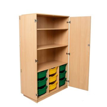 Two Shelf Cupboard Beech 9 Deep Green Trays