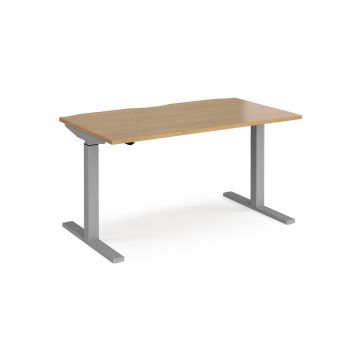 Sit-Stand Electric Desk Silver Frame Oak 1400x800mm