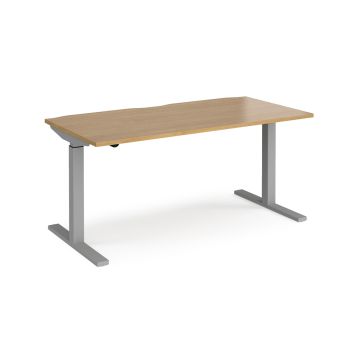 Sit-Stand Elecectric Desk Silver Frame Oak 1600x800mm