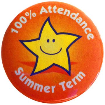 100% Attendance Badges Summer Term Pack 20