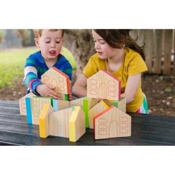 Wooden Colourful Houses Pack of 16