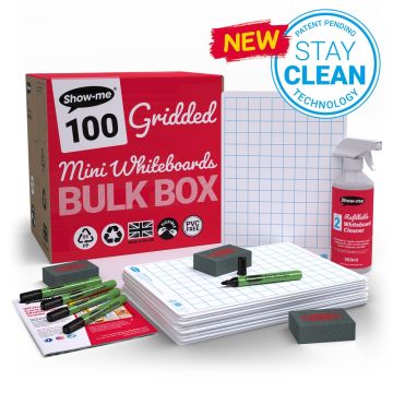 A4 Show-me Gridded Whiteboards Bulk Box 100 Sets