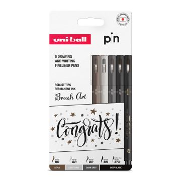 uni-ball PIN Brush Art Fineliners Assorted Pack of 5